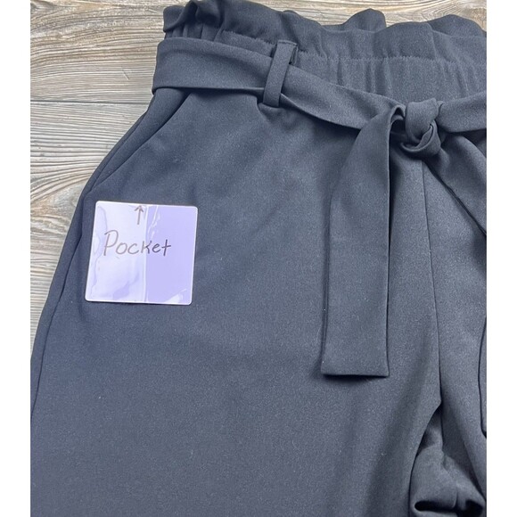 Maurices Black Paperbag High Rise Tie Waist Tapered Crepe Pants Size L - Picture 5 of 16